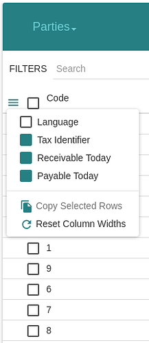 Menu entry of reset column widths